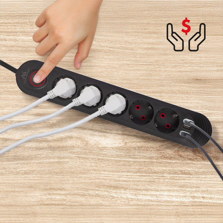 Maclean produžni kabel s 5 utičnica + 3xUSB, 110-240V AC 50/60Hz, 2.1A max 2500W, 1.5m, crni, MCE395 B