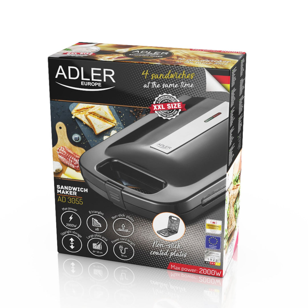 Adler AD 3055 crni toster za sendviče, 2000 W, za 4 sendviča