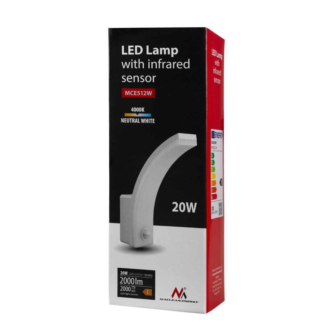 Maclean LED lampa s senzorom pokreta, PIR senzor pokreta, bijela, 20 W, IP65, 2000 lm, neutralno bijela boja (4000 K) MCE512 W, 2 komada