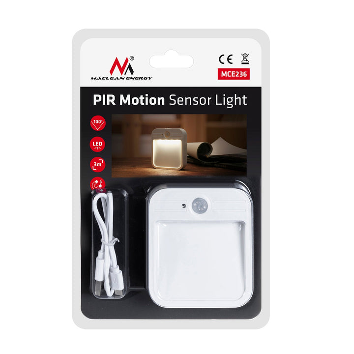 Maclean Lumină LED pentru scări, cu detector de mișcare, temp. 4000K, 3.7V/500mAh, 4 LED-uri, rază de acțiune 3-4m, MCE236, 2 bucăți