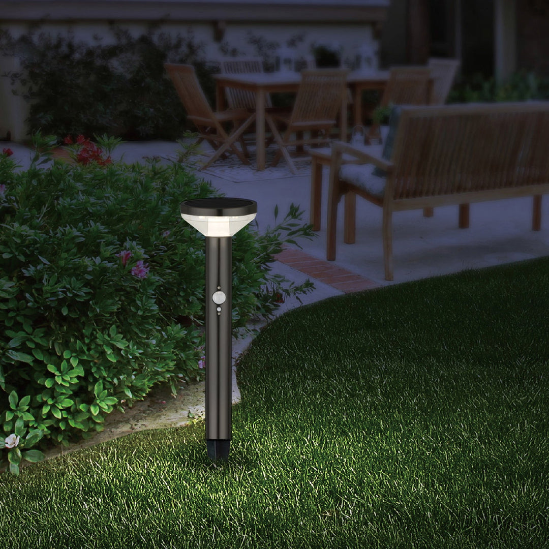 Maclean solarna LED lampa, s senzorom, 3 načina rada, za zabijanje u tlo, Li-ion 18650, IP44, 3,7 V, 1200 mAh, crna, MCE465 B, 6 komada