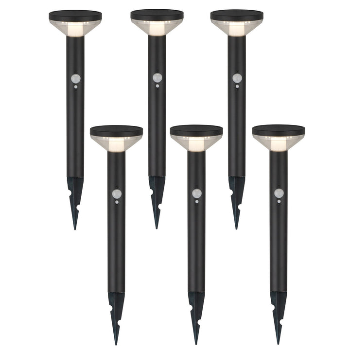 Maclean solarna LED lampa, s senzorom, 3 načina rada, za zabijanje u tlo, Li-ion 18650, IP44, 3,7 V, 1200 mAh, crna, MCE465 B, 6 komada