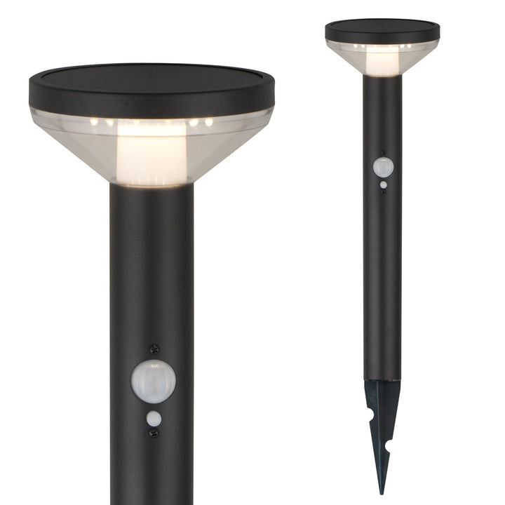 Maclean solarna LED lampa, s senzorom, 3 načina rada, za zabijanje u tlo, Li-ion 18650, IP44, 3,7 V, 1200 mAh, crna, MCE465 B, 8 komada