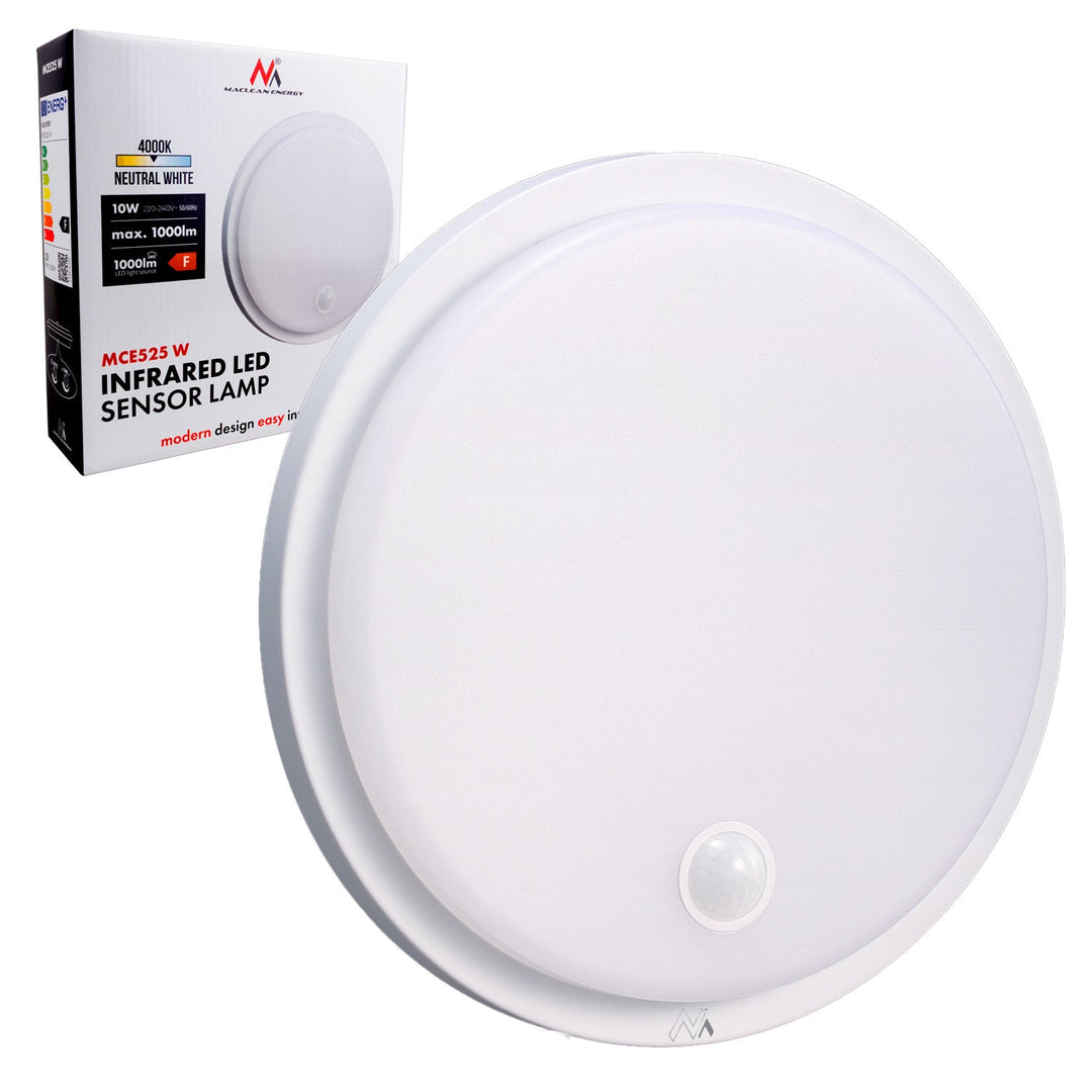 Lampă LED Maclean cu senzor de mișcare, senzor PIR, albă, 10 W, IP65, 1000 lm, culoare neutră, MCE525 W