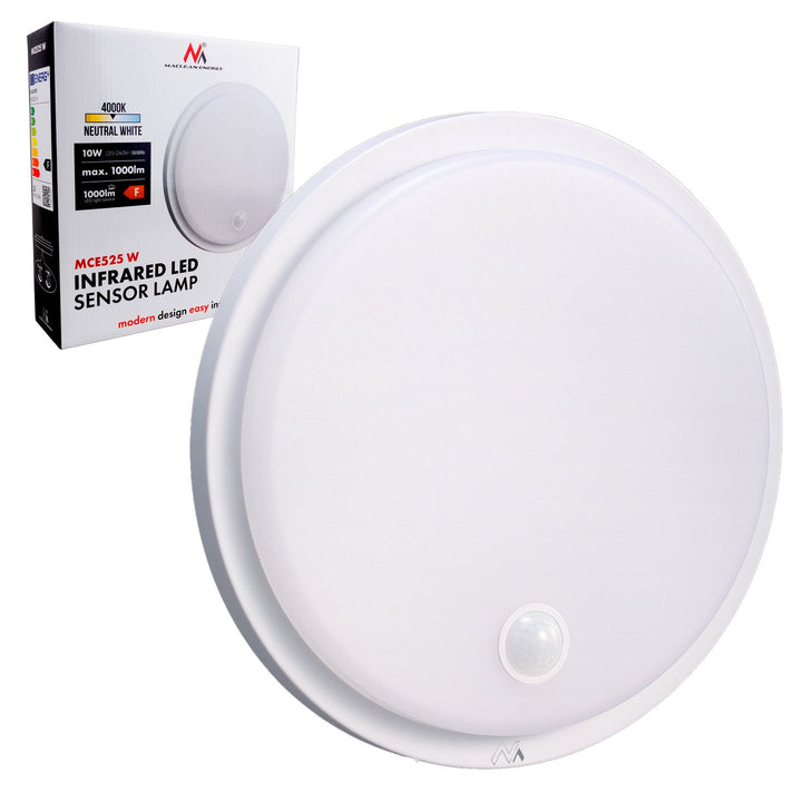 Lampă LED Maclean cu senzor de mișcare, senzor PIR, albă, 10 W, IP65, 1000 lm, culoare neutră, MCE525 W