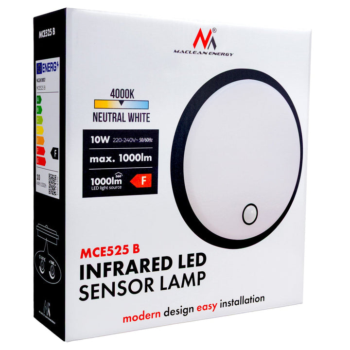 Maclean LED lampa s senzorom pokreta, PIR senzorom, crna, 10 W, IP65, 1000 lm, neutralna boja, MCE525 B