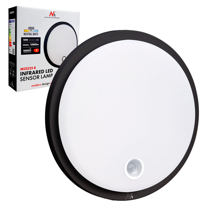 Maclean LED lampa s senzorom pokreta, PIR senzorom, crna, 10 W, IP65, 1000 lm, neutralna boja, MCE525 B