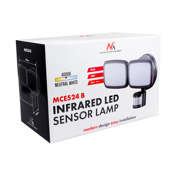 Maclean LED zidna svjetiljka, s PIR senzorom, 20 W, 1500 lm, IP65, neutralno bijela 4000 K, crna, MCE524 B