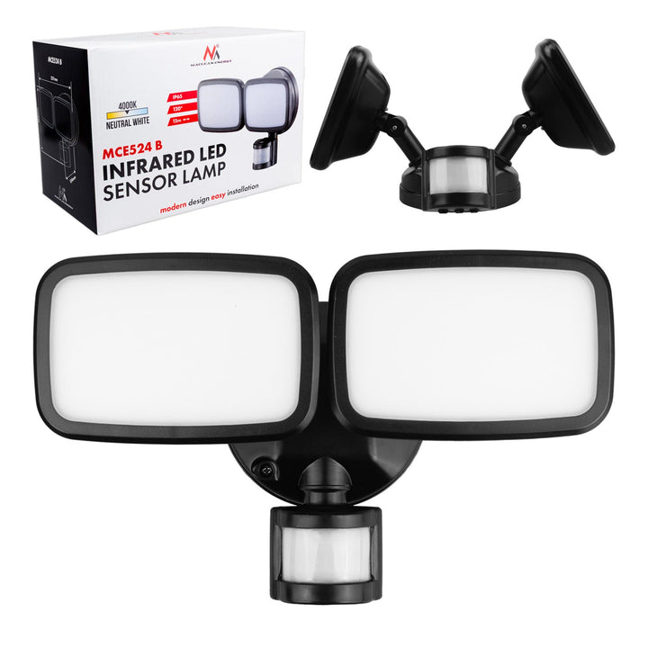 Maclean LED zidna svjetiljka, s PIR senzorom, 20 W, 1500 lm, IP65, neutralno bijela 4000 K, crna, MCE524 B