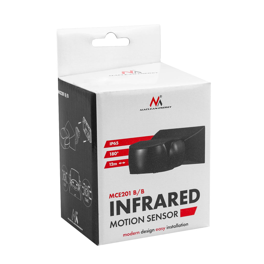 Maclean PIR senzor pokreta, infracrveni, IP65, crni s crnim poklopcem, domet 12 m, MCE201 B/B