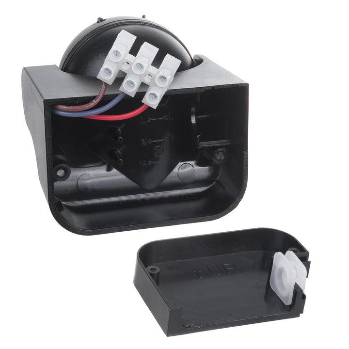Maclean PIR senzor pokreta, infracrveni, IP44, crni s crnim poklopcem, domet 12 m, maksimalno opterećenje 300/1200 W, MCE358 B/B