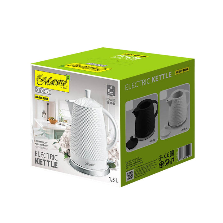 Keramički čajnik Maestro, zapremina 1,5 litre, 1500 W, crna, britanski utikač MR069