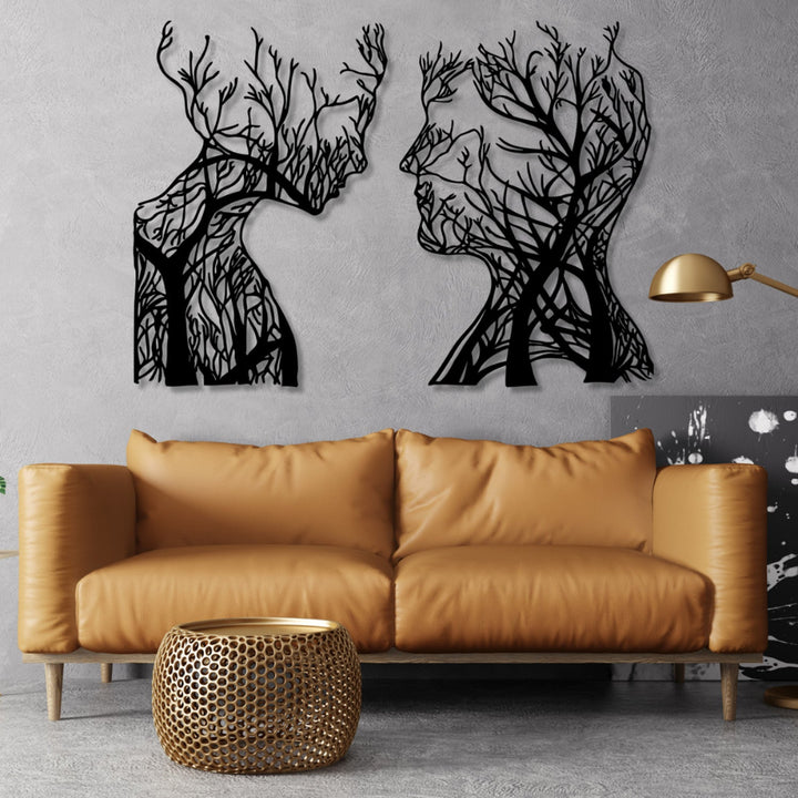 Prorezbarena slika, 3D zidna dekoracija, 3D slika "Glave iz drveća" 95x67 cm crna