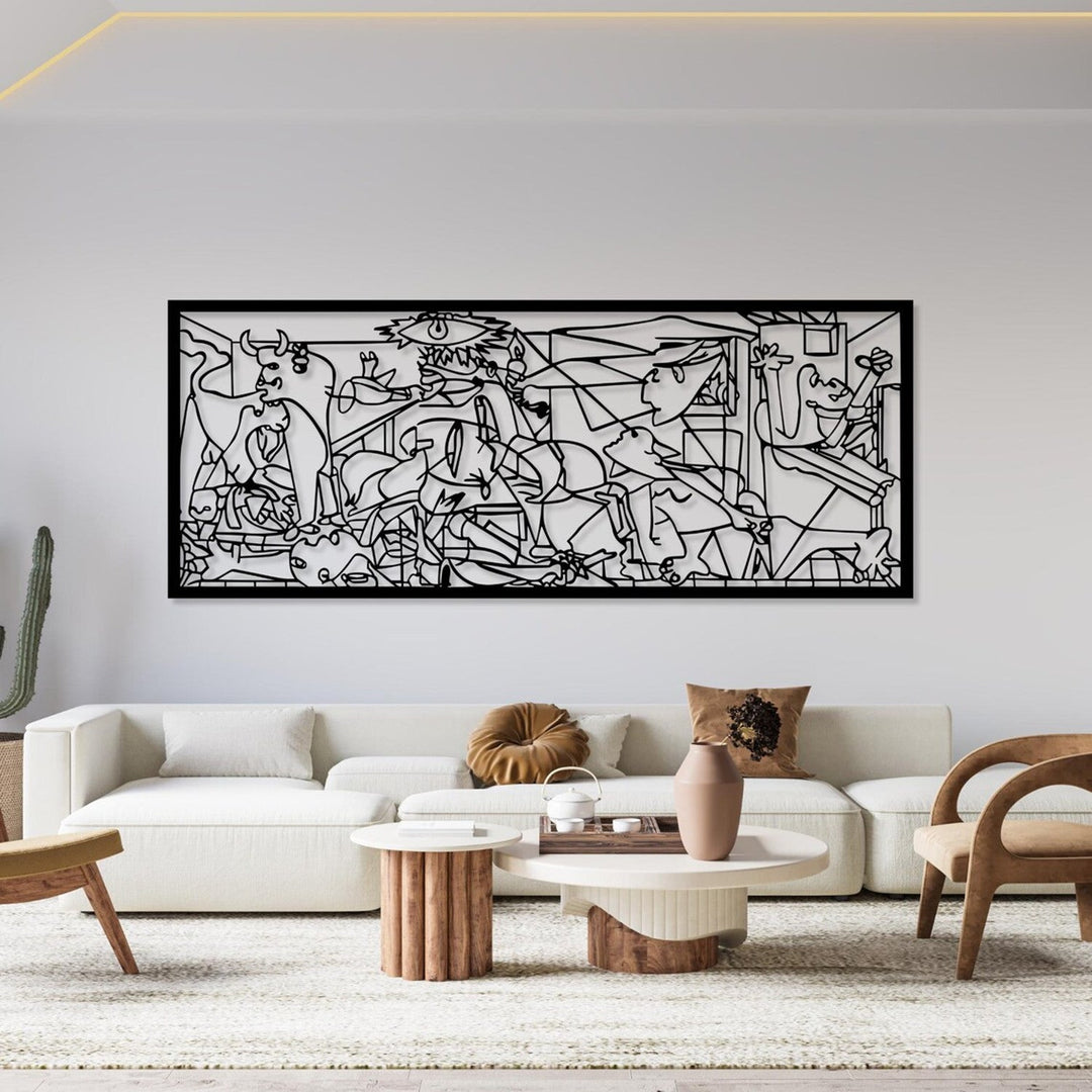 Prorezbarena slika, 3D zidna dekoracija, 3D slika "Guernica Pablo Picasso" 150x60 cm crna