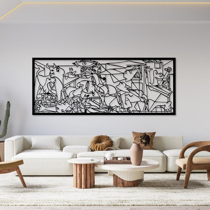 Prorezbarena slika, 3D zidna dekoracija, 3D slika "Guernica Pablo Picasso" 120x48 cm crna