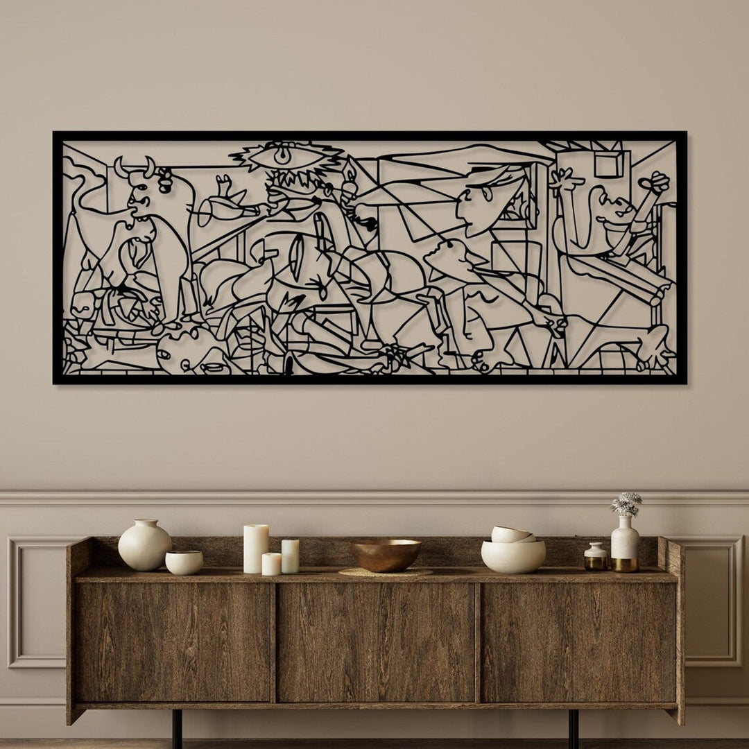 Prorezbarena slika, 3D zidna dekoracija, 3D slika "Guernica Pablo Picasso" 120x48 cm crna