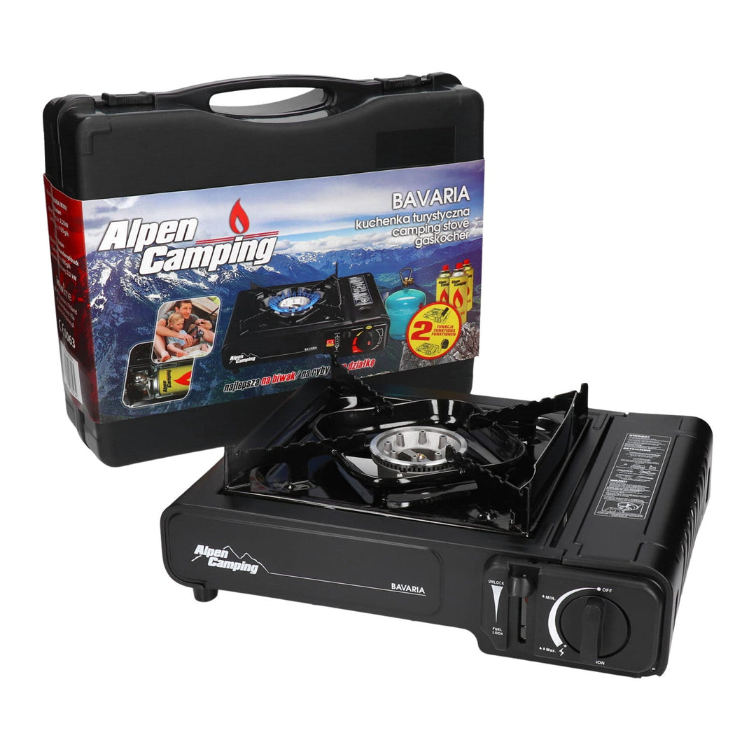 Alpen Camping kamperski štednjak, snaga: 2,0 kW, potrošnja plina 146 g/h, vrsta plina – butan, BAVARIA