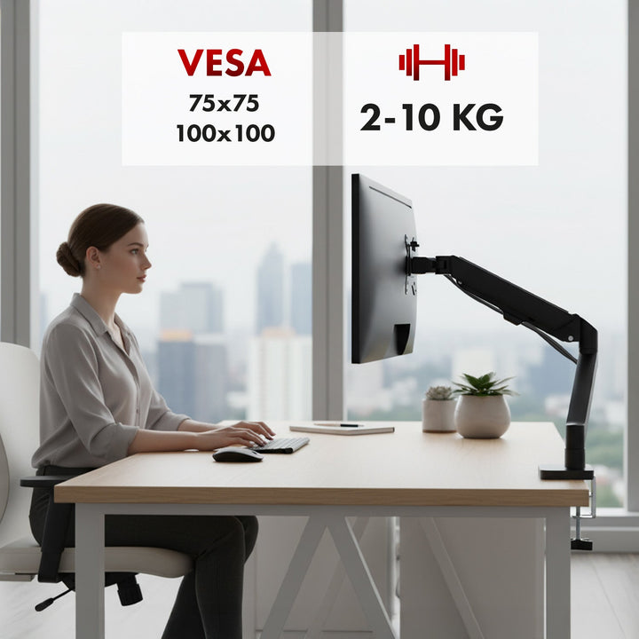 Maclean nosač monitora, plinski opružni sustav, 17"-32", 2-10 kg, crni, MC-133