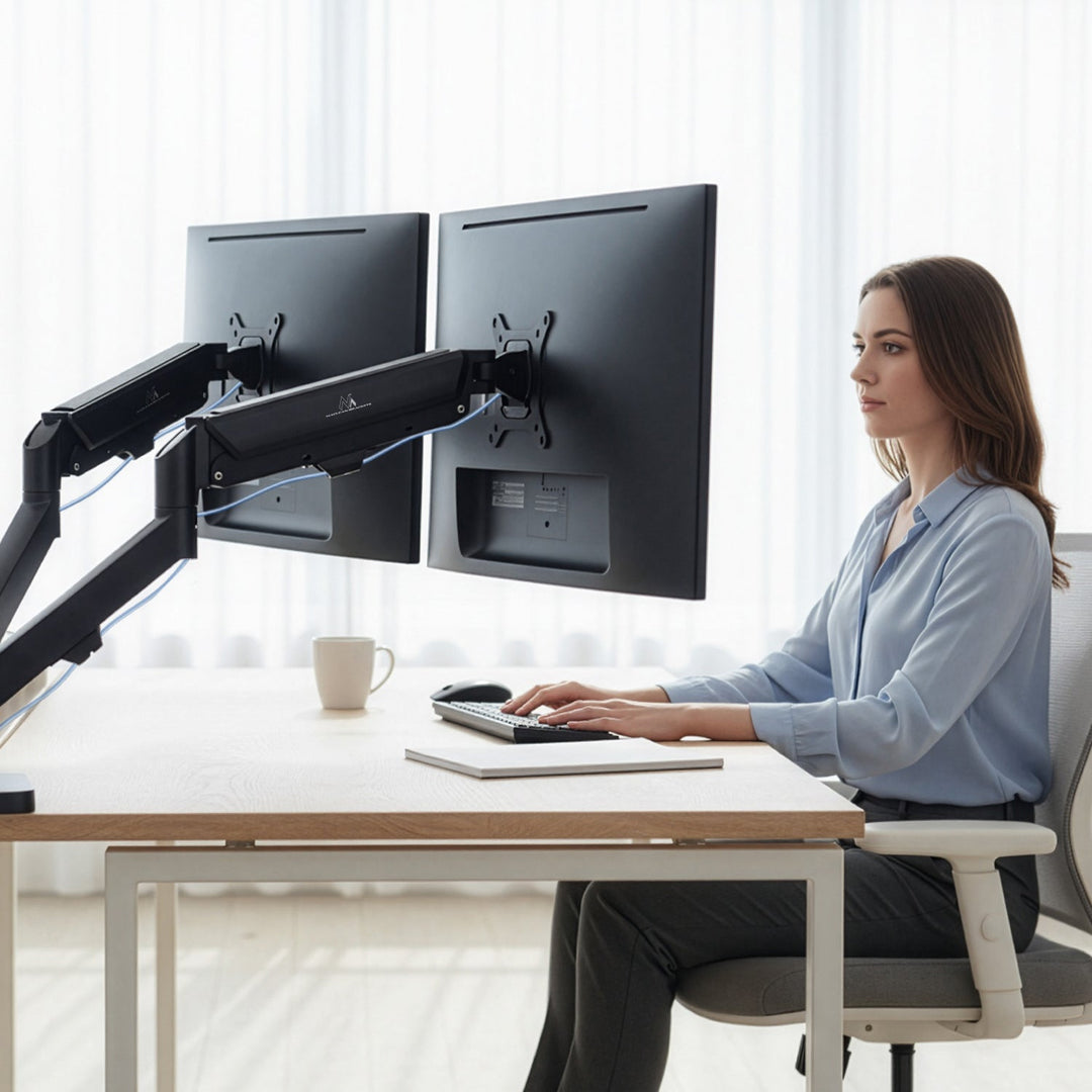 Maclean nosač za dva monitora, plinski opružni mehanizam, 17"-32", 2-10 kg, crni, MC-134