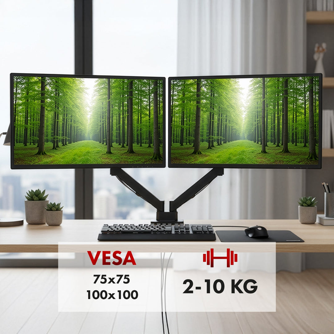 Maclean nosač za dva monitora, plinski opružni mehanizam, 17"-32", 2-10 kg, crni, MC-134