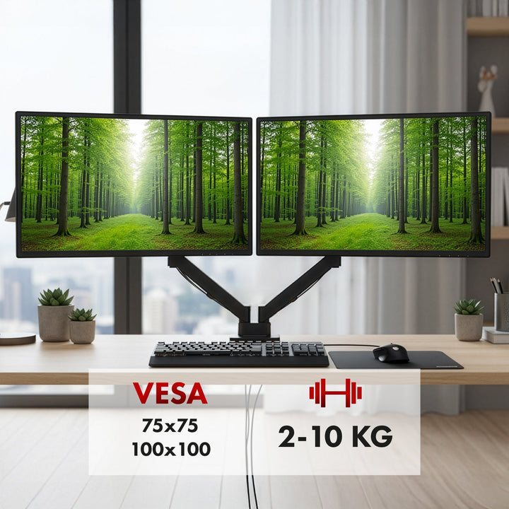 Maclean nosač za dva monitora, plinski opružni mehanizam, 17"-32", 2-10 kg, crni, MC-134