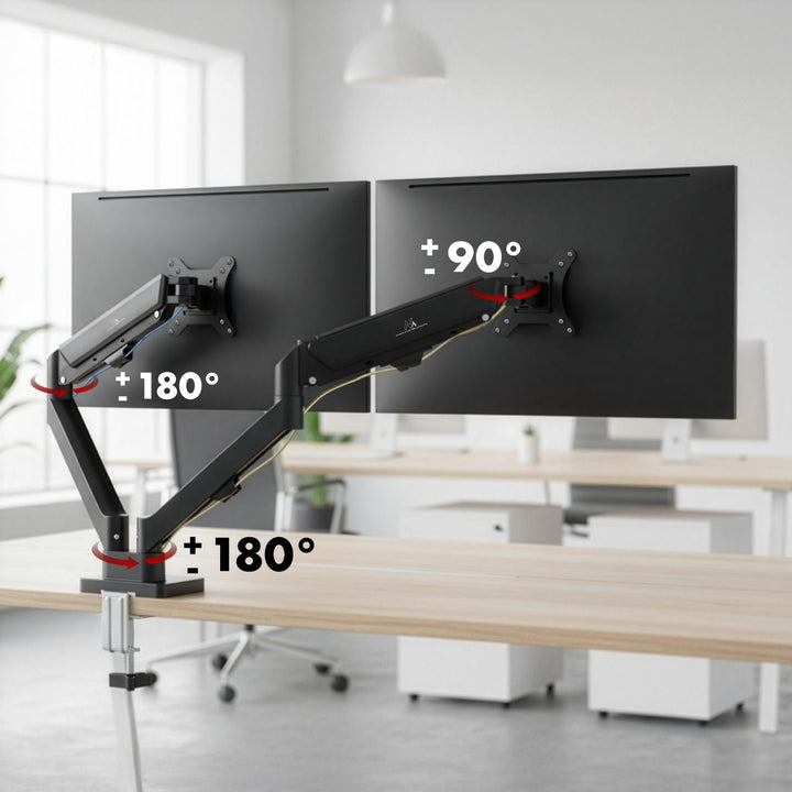 Maclean nosač za dva monitora, plinski opružni mehanizam, 17"-32", 2-10 kg, crni, MC-134