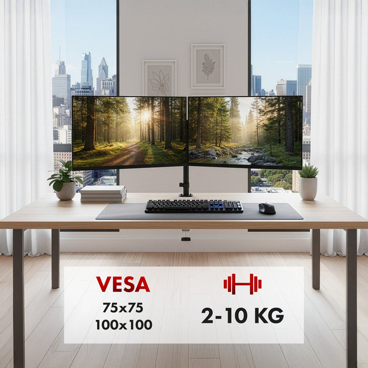 Maclean nosač za dva monitora, plinski opružni mehanizam, 17"-32", 2-10 kg, crni, MC-136