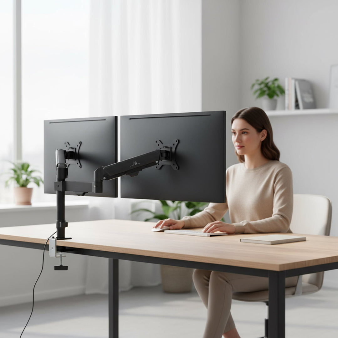 Maclean nosač za dva monitora, plinski opružni mehanizam, 17"-32", 2-10 kg, crni, MC-136