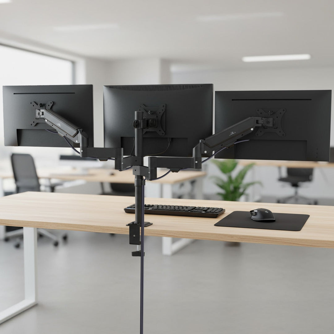 Maclean nosač za 3 monitora, plinski opružni sustav, 17"-27", 2-8 kg, crni, MC-137