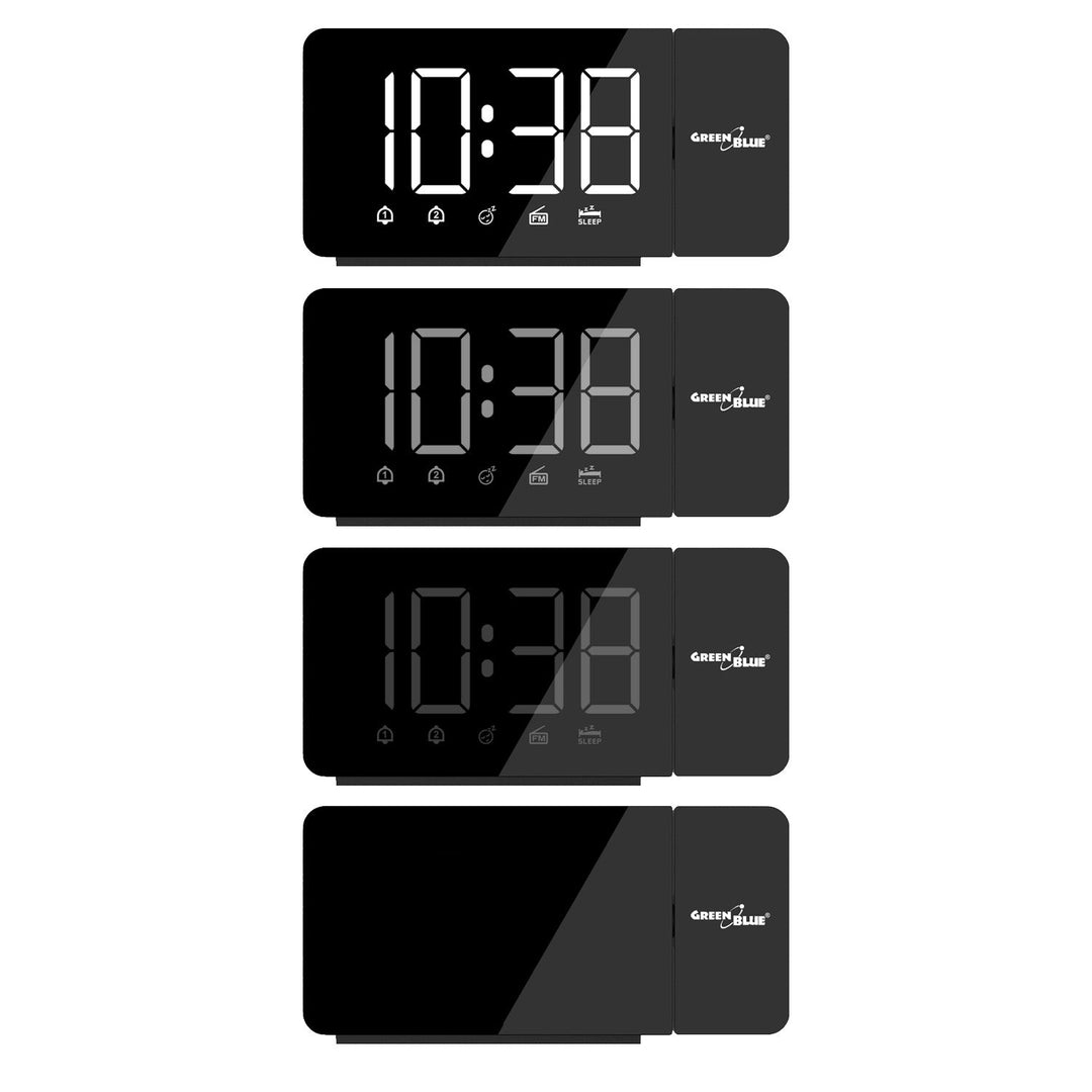 Digitalni LED radio-budilica s GreenBlue projektorom, FM radio, alarm, 12/24 sat, 5 V DC USB napajanje + CR2032, GB172