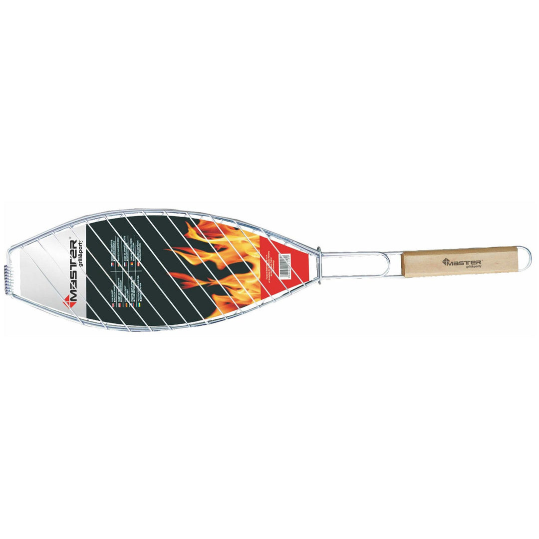 Master Grill &amp; Party rešetka za ribu, kromirani čelik, drvena ručka, 68 cm, MG148A