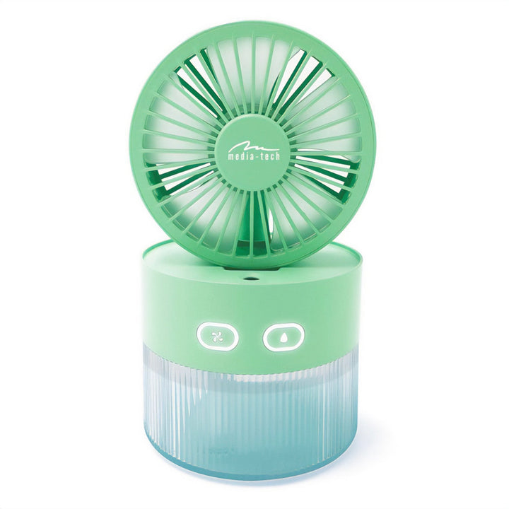 Stolni ventilator s ovlaživanjem zraka. Kapacitet 350 ml. Izlaz maglice 40 ml/h. Napajanje putem USB-C.