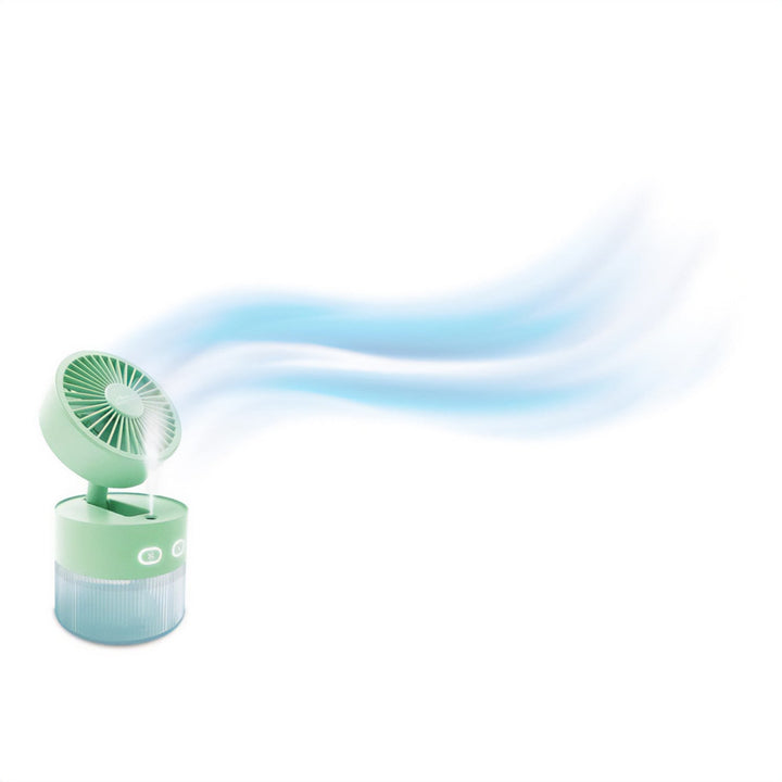 Stolni ventilator s ovlaživanjem zraka. Kapacitet 350 ml. Izlaz maglice 40 ml/h. Napajanje putem USB-C.