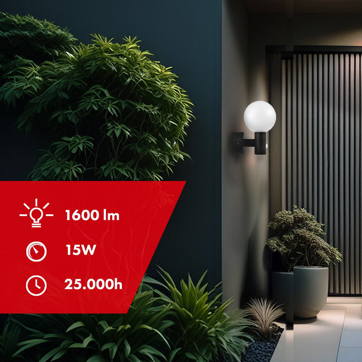 Maclean LED lampa s senzorom pokreta, PIR senzor pokreta, crna, 15 W, IP65, 1600 lm, neutralno bijela boja (4000 K) MCE515 B, 2 komada