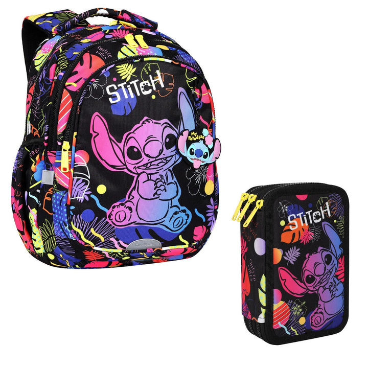 19 L Coolpack Jerry DISNEY STITCH školski ruksak, crni + CoolPack trodijelna kutija za olovke s dodatkom JUMPER 3 STITCH