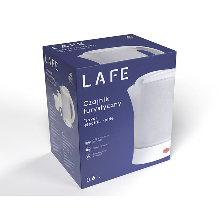 Lafe električni čajnik, putni, 600 W, kapacitet 0,6 l, 2 šalice, 2 čajne žličice, bijeli, Scandi