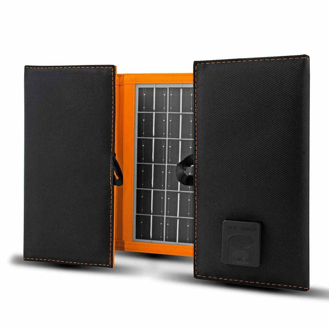 Solarni panel, punjač, 10 W, 1 USB priključak, crna i narančasta, A02