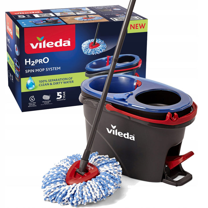 Vileda spin mop, dva spremnika, sustav centrifuge, sklopiva ručka, jednostavno čišćenje kutova, turbo H2prO