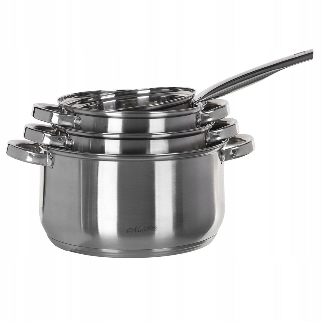 Maestro 9-dijelni set posuđa za kuhanje, 1,5 l, 2 l, 3 l, 5 l, nehrđajući čelik, siguran za perilicu posuđa, pogodan za sve vrste kuhala, stalak za vruće posuđe, MR-2021