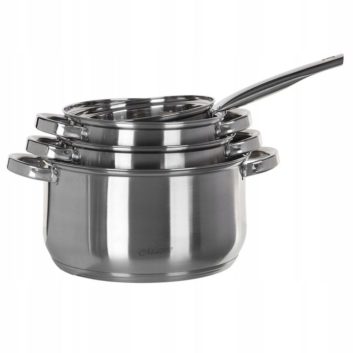 Maestro 9-dijelni set posuđa za kuhanje, 1,5 l, 2 l, 3 l, 5 l, nehrđajući čelik, siguran za perilicu posuđa, pogodan za sve vrste kuhala, stalak za vruće posuđe, MR-2021
