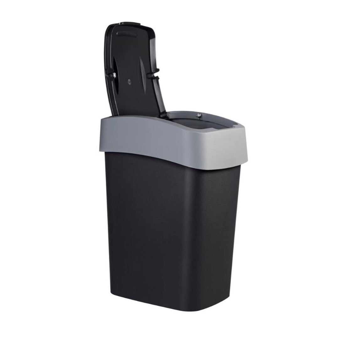 Curver kanta za smeće, s poklopcem, nagibna, 25 l, crna i srebrna, Flip Bin