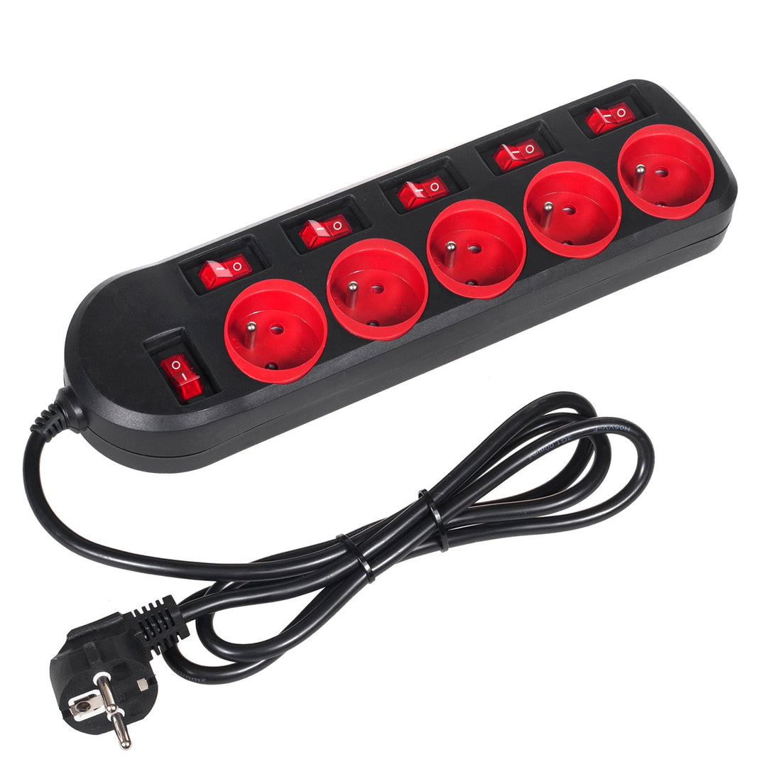 Maclean produžni kabel s 5 utičnica, s prekidačima, 250 VAC/10 A, 1,5 m, MCE204, 2 komada