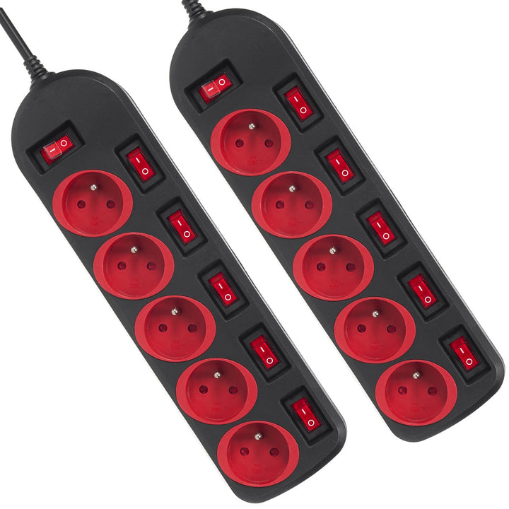 Maclean produžni kabel s 5 utičnica, s prekidačima, 250 VAC/10 A, 1,5 m, MCE204, 2 komada