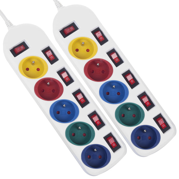 Maclean produžni kabel s 5 utičnica, s prekidačima, 250 VAC/10 A, 1,5 m, MCE204 M/W, 2 komada