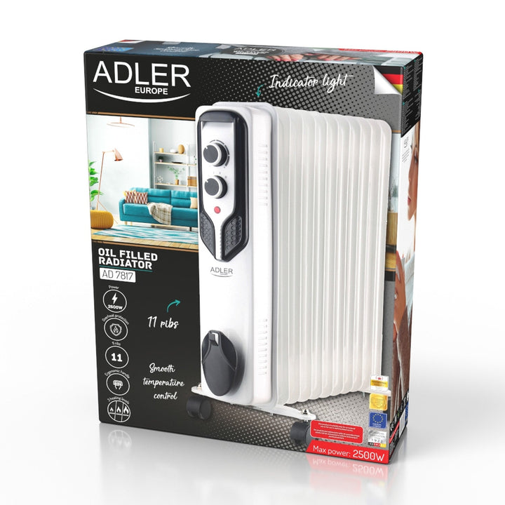 Adler uljem napunjeni radijator, 11 rebraca, 2500 W snage, 3 razine grijanja, bijela, AD 7817