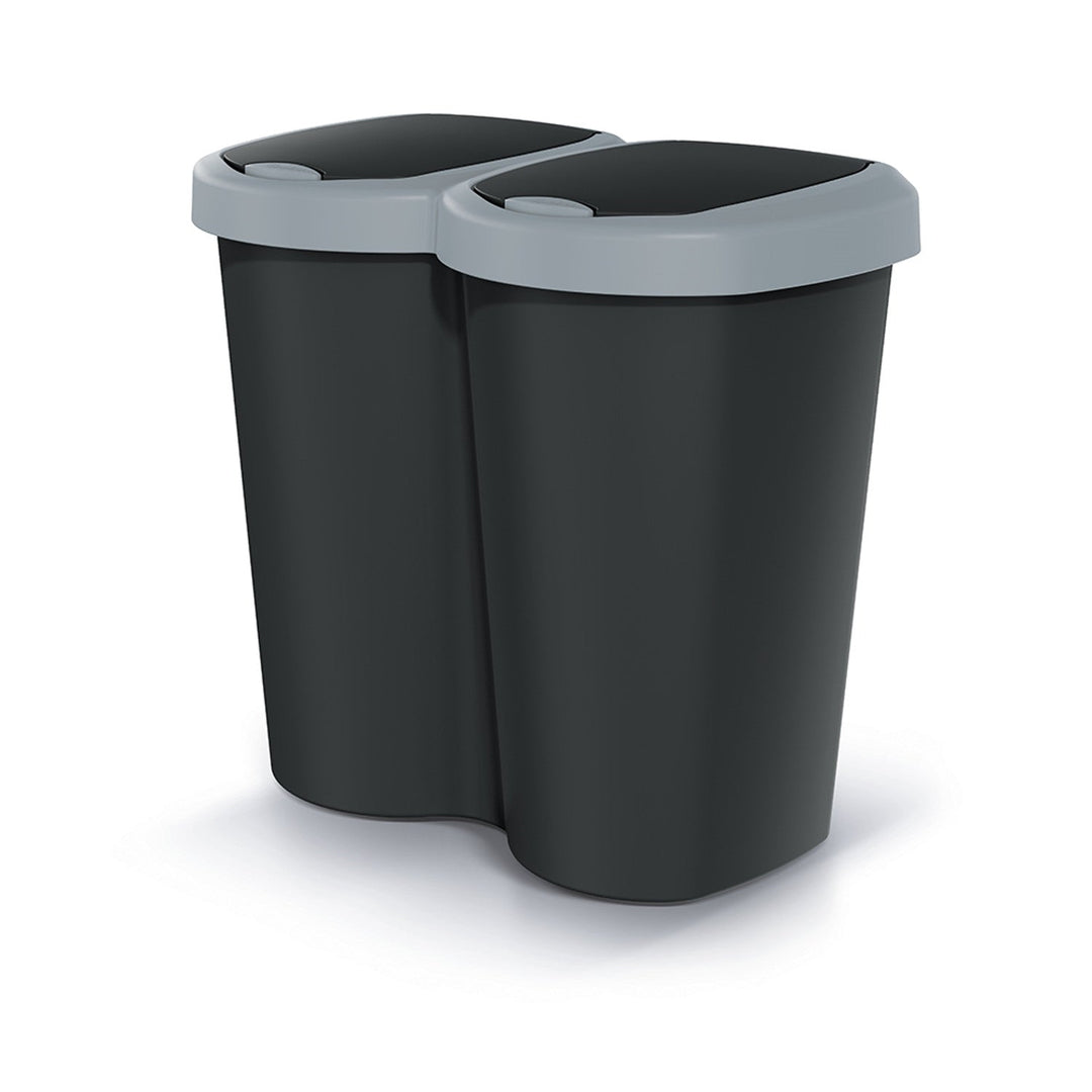 Kanta za smeće Compacta B Duo, siva/crna, zapremina 40 l, jedan odjeljak, dva poklopca, zidna montaža, NDBS40-429U_S411