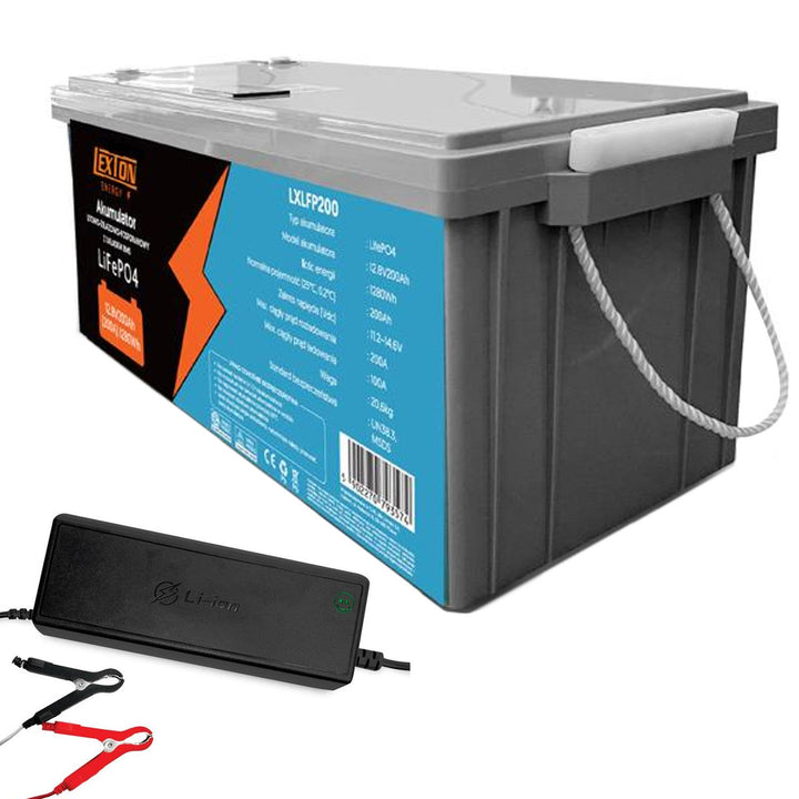 Lexton LiFePo4 litijska baterija na bazi željeznog fosfata, s BMS sustavom, 12,8 V, 200 Ah, LXLFP200 + LTC Energy LiFePO4 punjač baterija