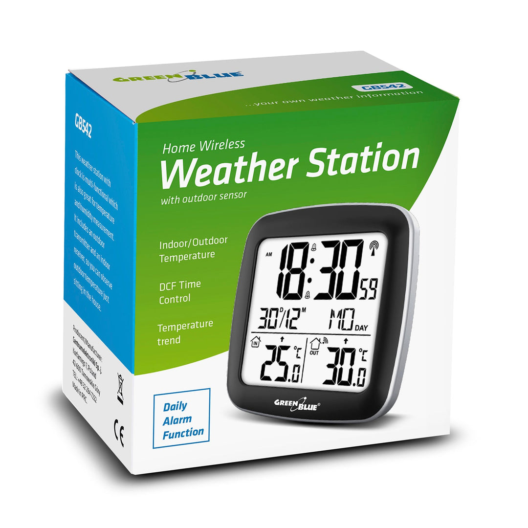 GreenBlue bežična vremenska stanica, s DCF sustavom, kalendar, alarm, GB542 + 4x Varta Industrial AAA alkalne baterije