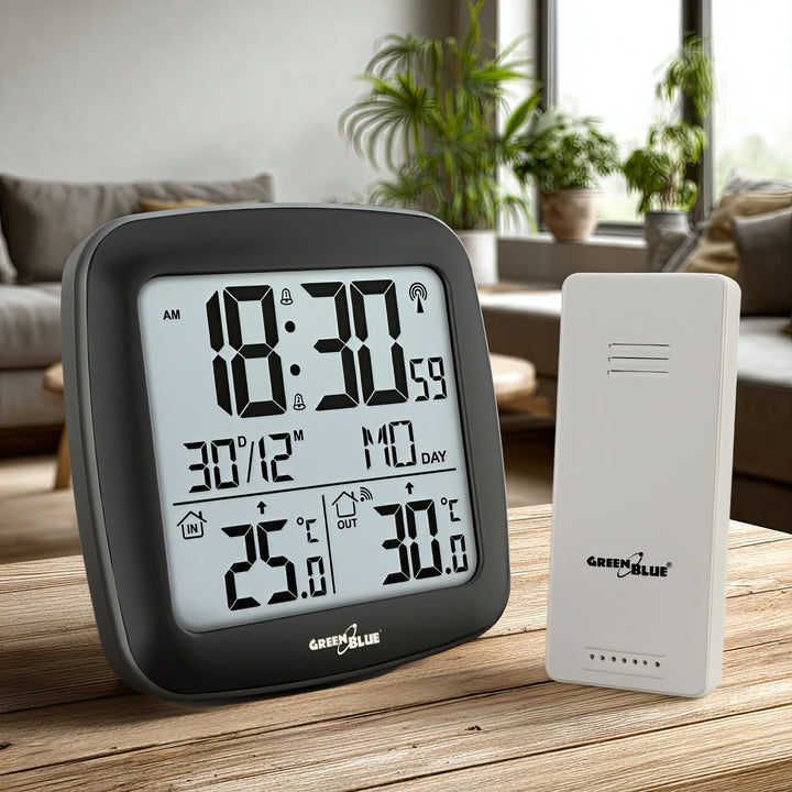 GreenBlue bežična vremenska stanica, s DCF sustavom, kalendar, alarm, GB542 + 4x Varta Industrial AAA alkalne baterije