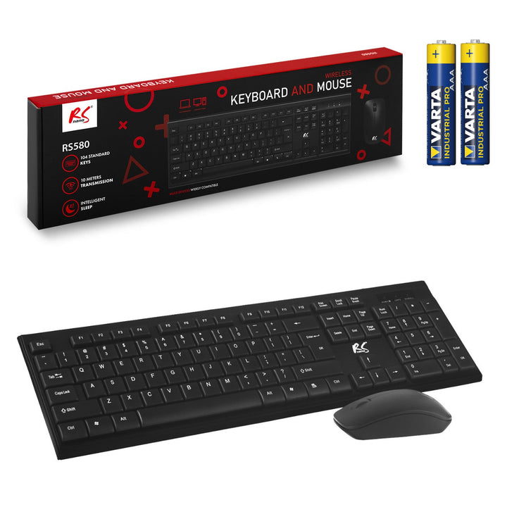 COMBO NanoRS bežična tipkovnica + miš, RS580 + 2x Varta Industrial AAA alkalne baterije